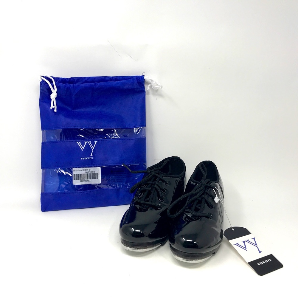 WUIWUIYU Lace Up Tap Dancing Shoes, Unisex Kid's Size 12(B)32 - Black
